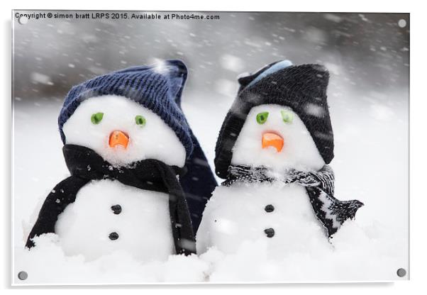 Two cute snowmen dressed for winter Acrylic by Simon Bratt LRPS