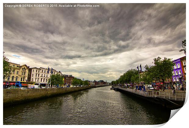 View to the Ha'penny Bridge Dublin on a stormy day Print by DEREK ROBERTS