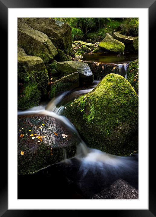 Small waterfall in North Derbyshire Framed Mounted Print by Andrew Kearton