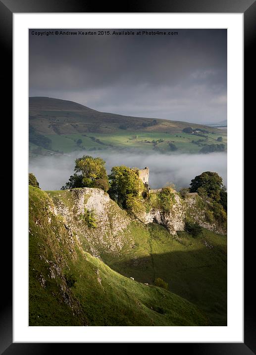  Peveril Castle in moody lighting, Castleton, Derb Framed Mounted Print by Andrew Kearton