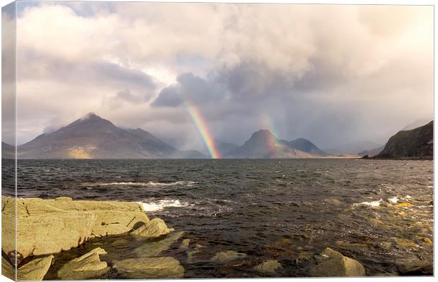 Rainbows at Elgol Isle of Skye Canvas Print by Derek Beattie