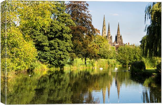  Reflections of Lichfield Cathedral Spires Canvas Print by Alan Tunnicliffe