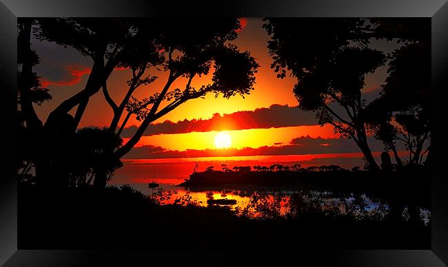 Sunset over beautiful lake region Framed Print by Dariusz Miszkiel