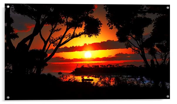 Sunset over beautiful lake region Acrylic by Dariusz Miszkiel