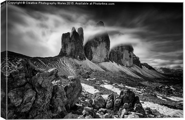 Tre Cime in the Dolomites  Canvas Print by Creative Photography Wales