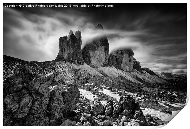 Tre Cime in the Dolomites  Print by Creative Photography Wales