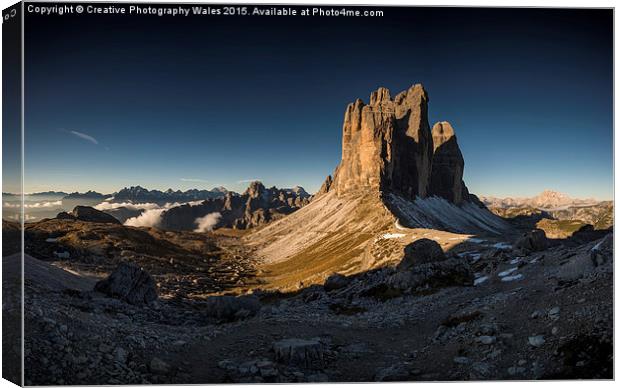 Tre Cime, Dolomites Landscape Canvas Print by Creative Photography Wales