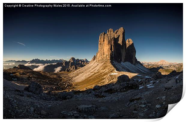 Tre Cime, Dolomites Landscape Print by Creative Photography Wales