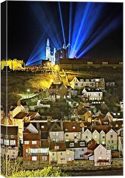  Whitby Abbey Laser Lights on a Gothic Victorian N Canvas Print by Paul M Baxter