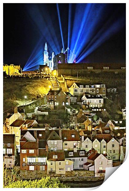  Whitby Abbey Laser Lights on a Gothic Victorian N Print by Paul M Baxter