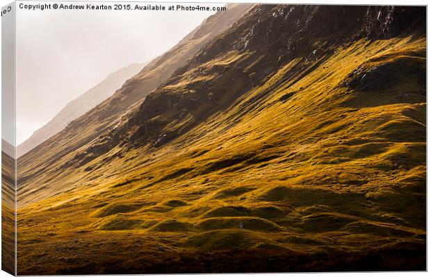  Autumn sunlight on the mountains of Glencoe, Scot Canvas Print by Andrew Kearton