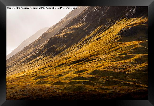  Autumn sunlight on the mountains of Glencoe, Scot Framed Print by Andrew Kearton