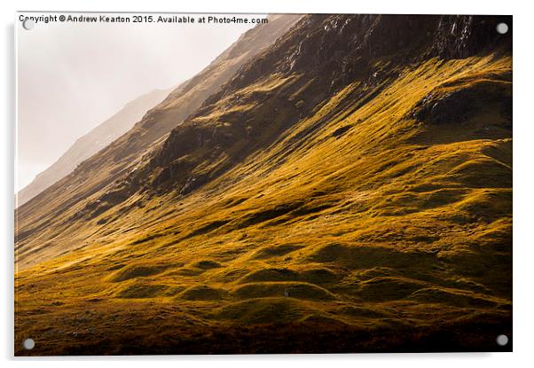  Autumn sunlight on the mountains of Glencoe, Scot Acrylic by Andrew Kearton