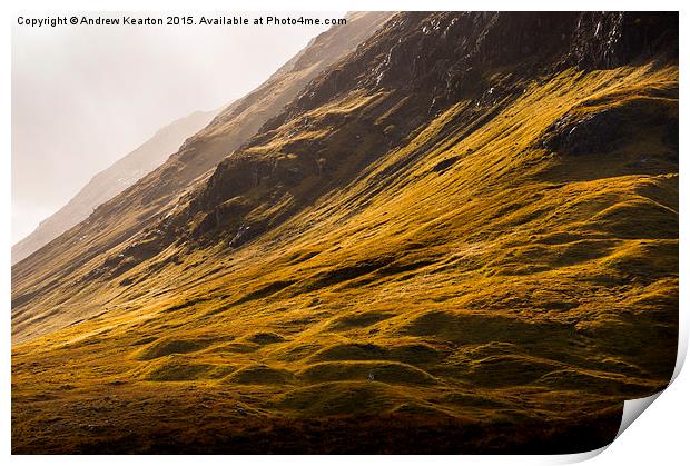  Autumn sunlight on the mountains of Glencoe, Scot Print by Andrew Kearton