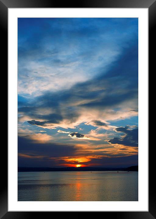 Sunset over lake Framed Mounted Print by Dariusz Miszkiel