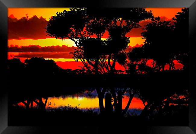 Sunset over beautiful lake region Framed Print by Dariusz Miszkiel