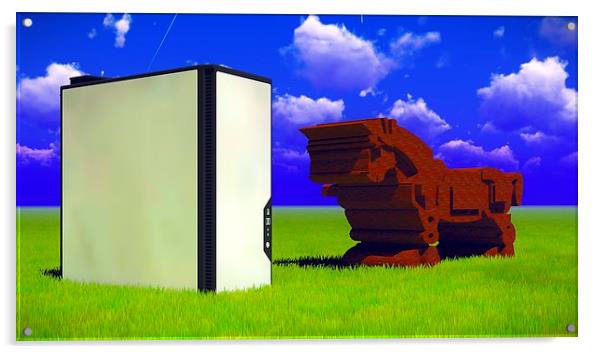 Trojan horse and computer Acrylic by Dariusz Miszkiel
