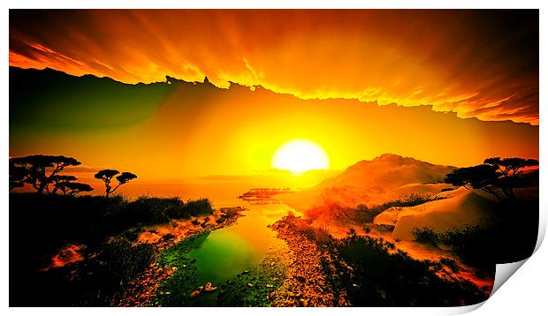 Sunset over beautiful lake region Print by Dariusz Miszkiel