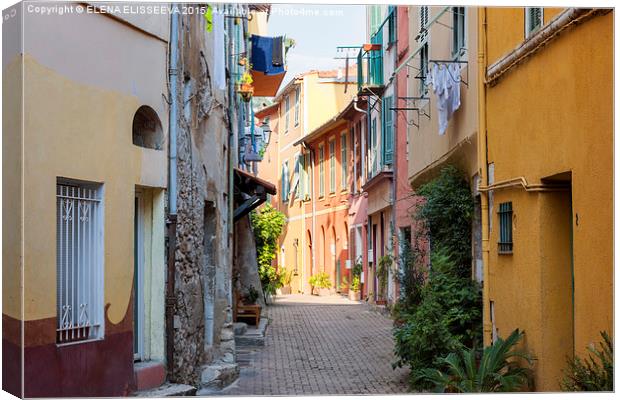 Street with sunshine in Villefranche-sur-Mer Canvas Print by ELENA ELISSEEVA