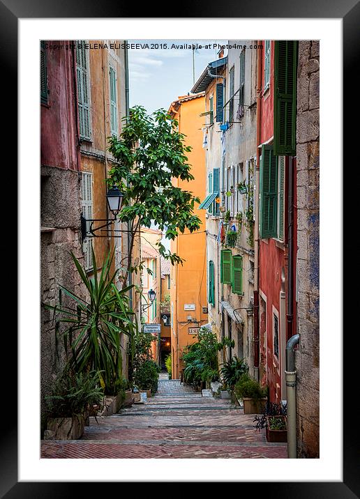 Colorful old street in Villefranche-sur-Mer Framed Mounted Print by ELENA ELISSEEVA
