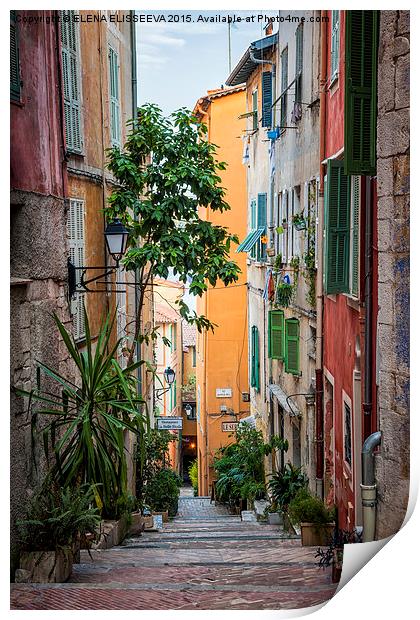 Colorful old street in Villefranche-sur-Mer Print by ELENA ELISSEEVA