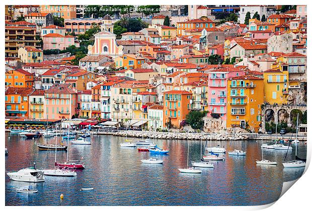 Villefranche-sur-Mer view in French Riviera Print by ELENA ELISSEEVA