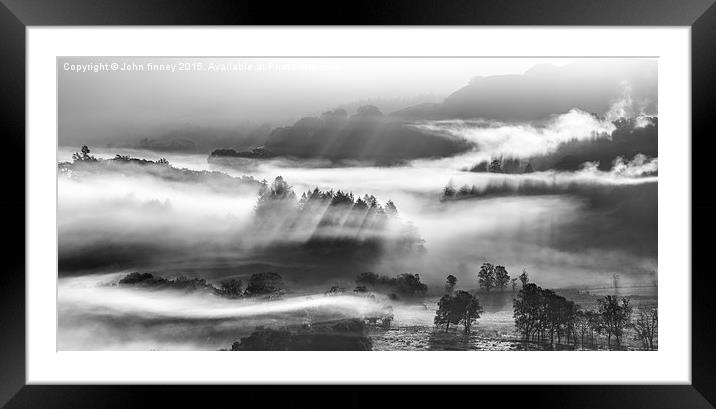 Little Langdale tarn and mist, Cumbria.  Framed Mounted Print by John Finney