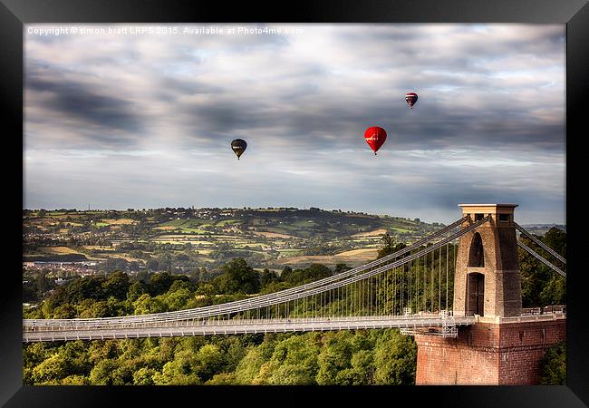  Hot Air Balloons over Clifton Suspension Bridge   Framed Print by Simon Bratt LRPS