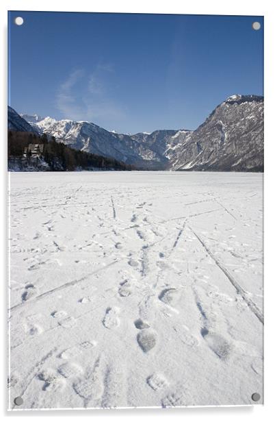 Footprints on a frozen lake Acrylic by Ian Middleton