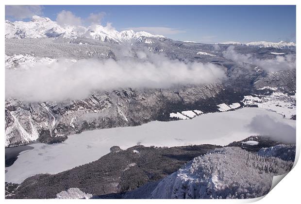 View of frozen Lake Bohinj as seen from Vogel. Print by Ian Middleton