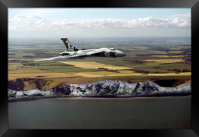 Avro Vulcan over the white cliffs of Dover Framed Print by Gary Eason