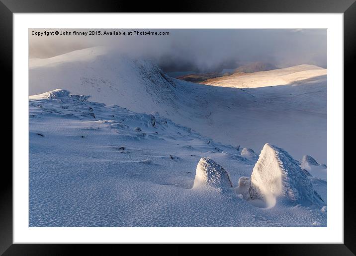Helvellyn range in winter, Lake District.  Framed Mounted Print by John Finney