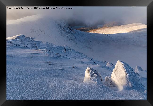 Helvellyn range in winter, Lake District.  Framed Print by John Finney