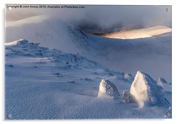 Helvellyn range in winter, Lake District.  Acrylic by John Finney