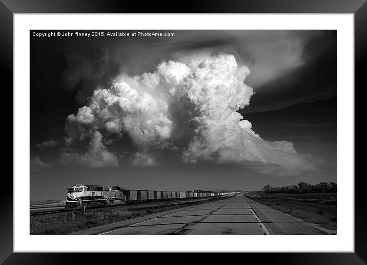 Convection over Freight train, Tornado alley, USA. Framed Mounted Print by John Finney
