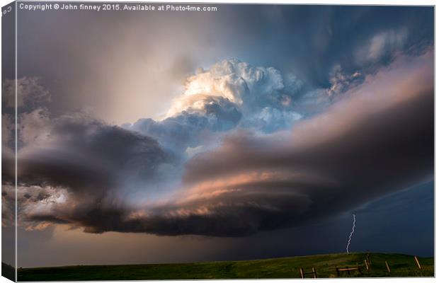  South Dakota super cell lightning, tornado alley, Canvas Print by John Finney
