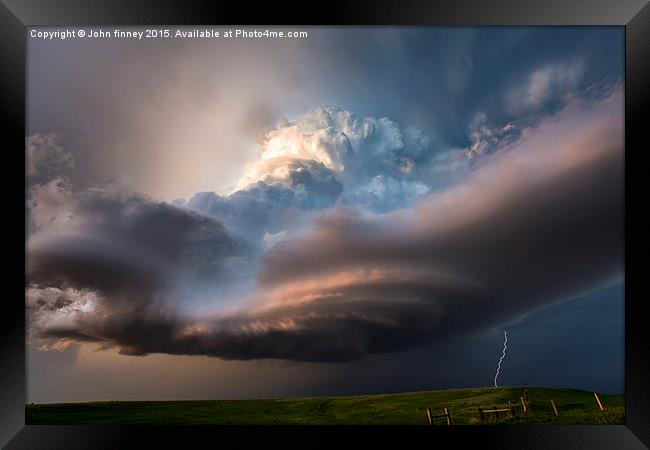  South Dakota super cell lightning, tornado alley, Framed Print by John Finney
