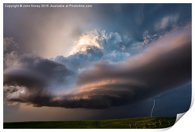  South Dakota super cell lightning, tornado alley, Print by John Finney