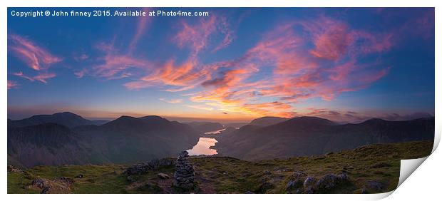 Fleetwith Pike sunset over Buttermere, English Lak Print by John Finney