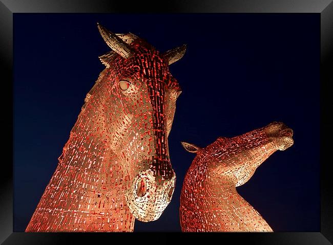  The Kelpies in red Framed Print by Stephen Taylor