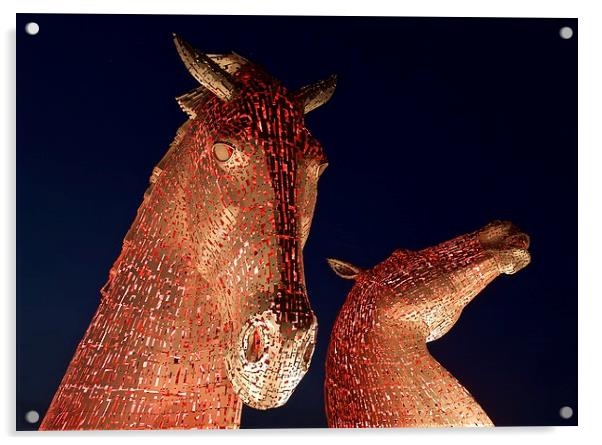  The Kelpies in red Acrylic by Stephen Taylor