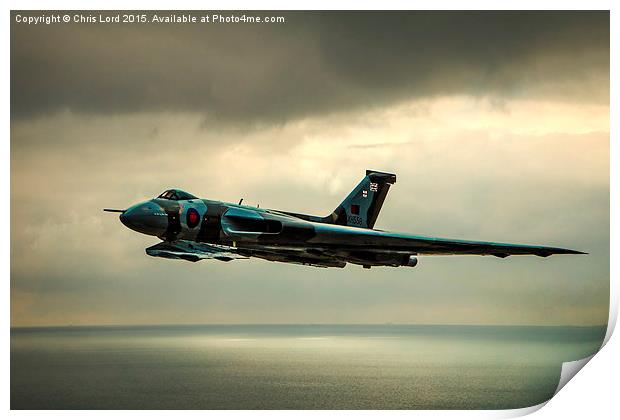   Vulcan XH558 Over The Sea Print by Chris Lord