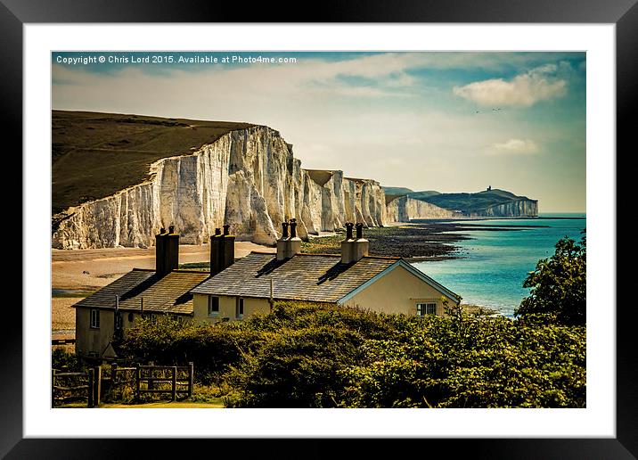 The Seven Sisters  and the Coast Guard Cottages Framed Mounted Print by Chris Lord
