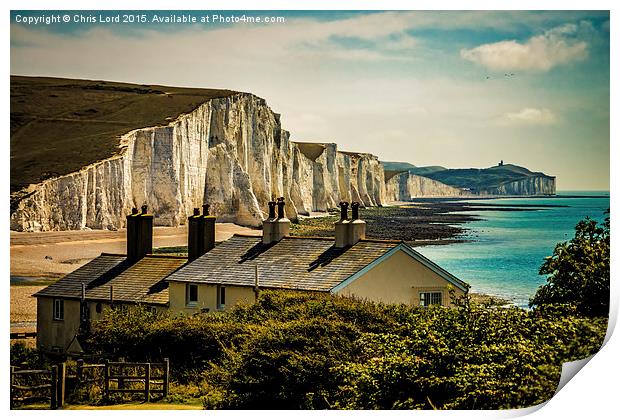 The Seven Sisters  and the Coast Guard Cottages Print by Chris Lord