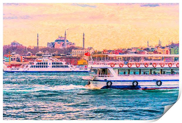 Ferry Traffic on the Bosphorus Print by Antony McAulay