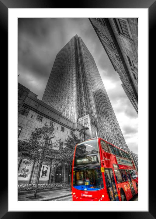 One Canada Square London Bus Framed Mounted Print by David Pyatt