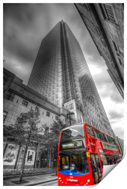 One Canada Square London Bus Print by David Pyatt