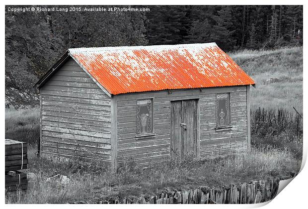 Old Shed with Red Rusty Roof Print by Richard Long