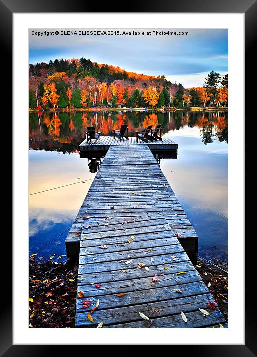 Wooden dock on autumn lake Framed Mounted Print by ELENA ELISSEEVA