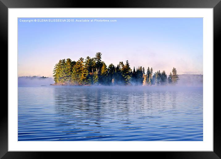Island in lake with morning fog Framed Mounted Print by ELENA ELISSEEVA